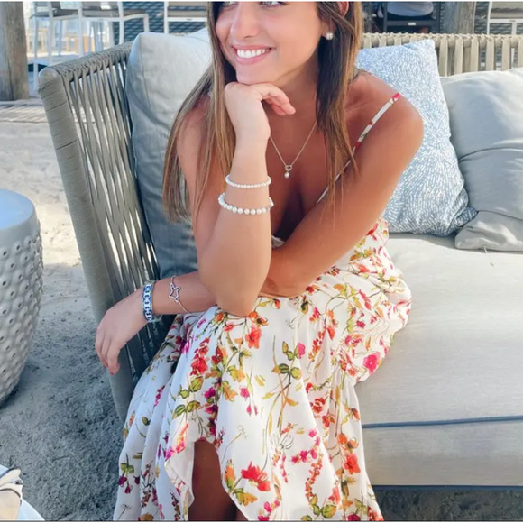 Great Jones Dresses & Skirts - Great Jones White Floral Midi Slip Dress XXL Vacation Cottage Party Satin $300